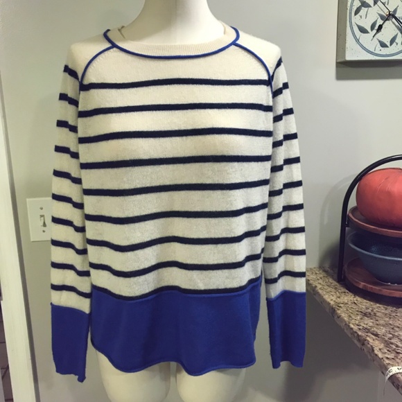 Iris & Ink 100% Cashmere striped oversized pullover sweater - Picture 1 of 15